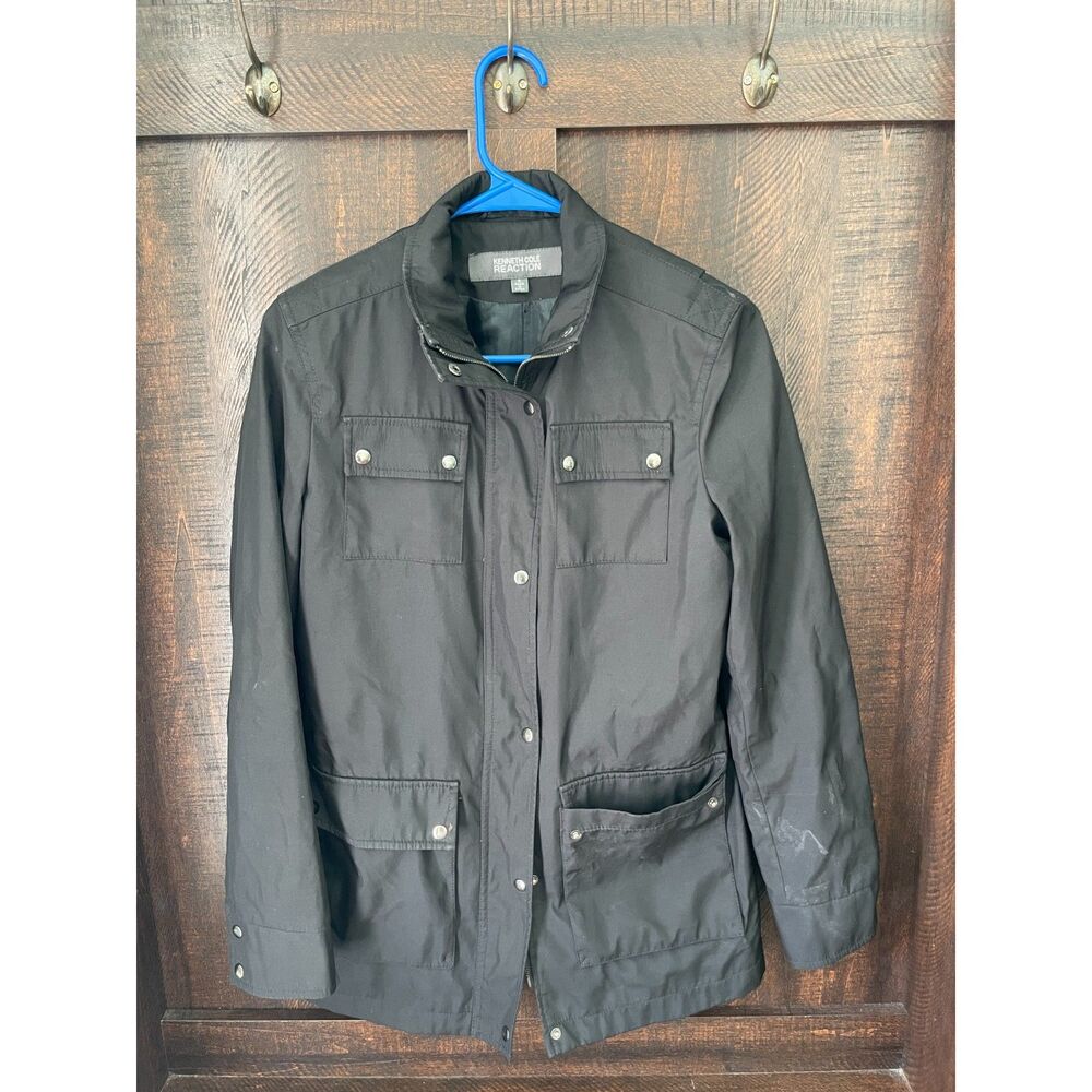 Kenneth Cole Reaction Utility Field Jacket Womens Small Black 4 Pocket Snap Zip